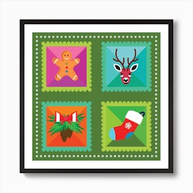 Christmas Stamps Postage Stamps Green Art Print