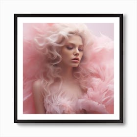 Beautiful Girl In Pink Feathers Art Print