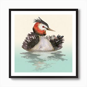 Great Crested grebe with chicks watercolor Art Print