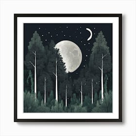 Moon And Forest Art Print