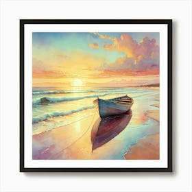 Sundown Over Gran Canaria With A Boat On The Beach Art Print