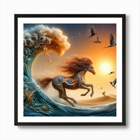 Horse On A Wave Art Print