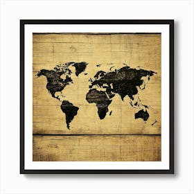 World Map On Wood Art Art Print