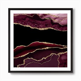 Burgundy & Gold Agate Texture 11 Art Print