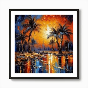 Sunset With Palm Trees Art Print