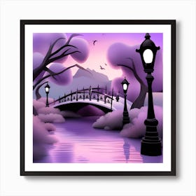Bridge Over The River Landscape 5 Art Print