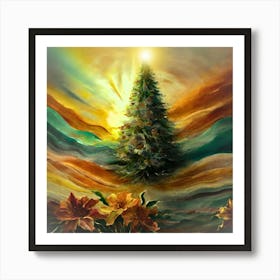 Christmas Tree with dreamy forest abstract art. Art Print