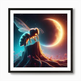 Bee In The Moonlight Art Print