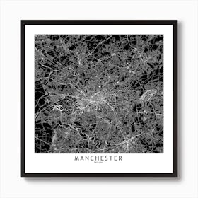 Manchester Black And White Map Square Art Print