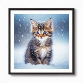 Kitten In The Snow Art Print