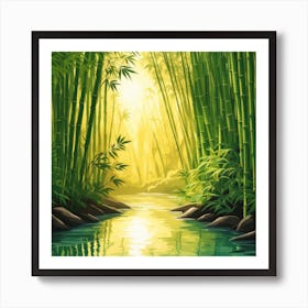 A Stream In A Bamboo Forest At Sun Rise Square Composition 368 Art Print