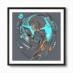 Girl With A Tablet Art Print