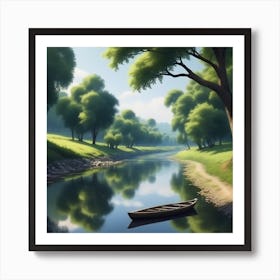 Boat On A River Art Print