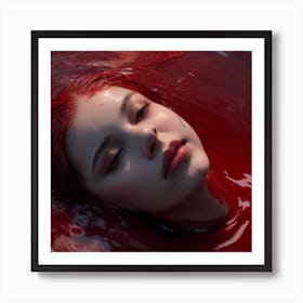 Girl In Red Water Art Print