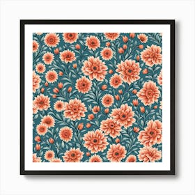 floral pattern Dusty Teal, muted Coral, 217 Art Print