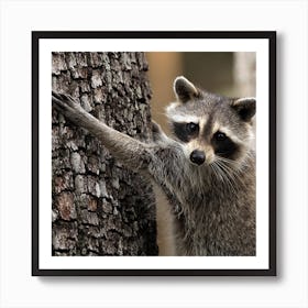 Raccoon climbing up a Tree Art Print