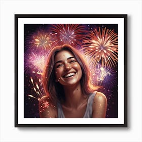Photo Smiley Woman With Fireworks 1 1 0 Art Print