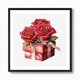 Red Roses In A Gift Box 2 Art Print