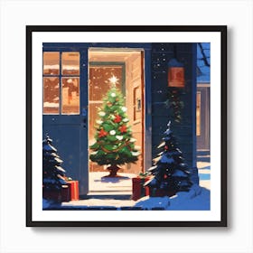 Christmas Decoration On Home Door Acrylic Painting Trending On Pixiv Fanbox Palette Knife And Bru (5) Art Print