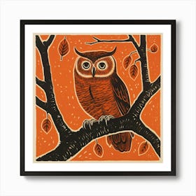 Retro Bird Lithograph Eastern Screech Owl 2 Art Print