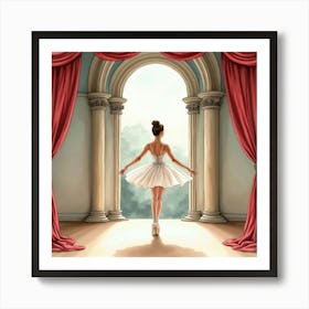 Graceful Watercolor Scene Of An Italian Ballerina Performing On A Historic Stage Art Print