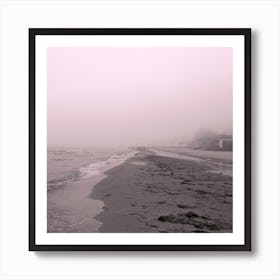 Fog Sea Gray grey Pink Beach Rain square art photo people crowdscape bedroom bathroom living room Art Print