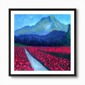 Tulip Garden Near The Mountain Poster