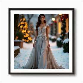 Woman In A Silver Dress Art Print