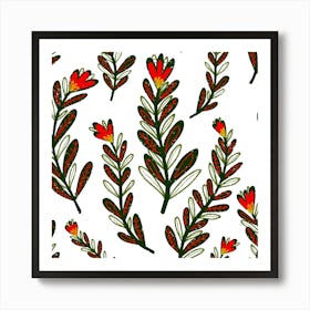 Red Flowers Folk Art Flowers Art Print