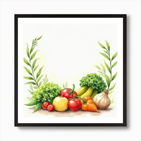 Watercolor Scene Showcasing Fresh Fruits And Vegetables With A Graceful Touch 1 Art Print