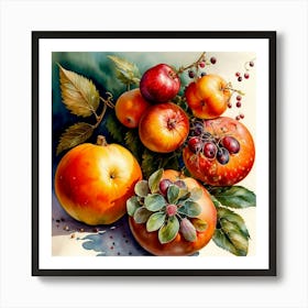 A Still Life Painting Of Vibrant, Ripe Fruits Art Print