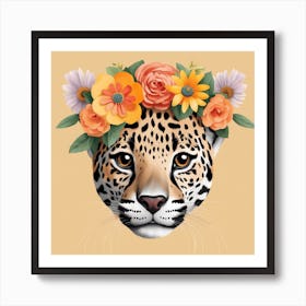 Floral Baby Jaguar Nursery Illustration (28) Art Print