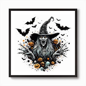 Witch With Pumpkins Art Print