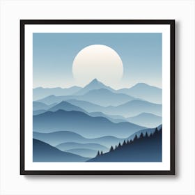 Misty mountains background in blue tone 3 Art Print