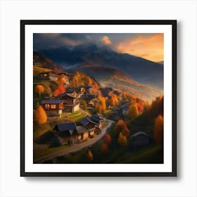 Village At Sunset 1 Art Print
