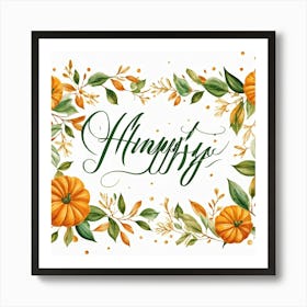 An Autumnal Handwritten Calligraphy Horizontal Leaf Shaped Typography Triumphantly Announcing The A Art Print