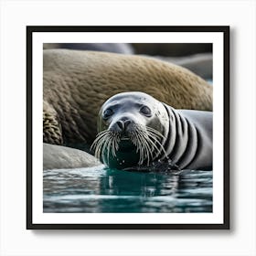 Seals In The Water Art Print