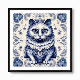 Royal Cats Delft Tile Illustration 3 Art Print