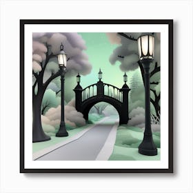 Bridge In The Park Landscape 4 Art Print