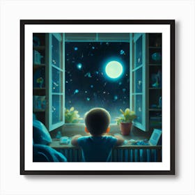 Little Boy Looking Out The Window Art Print