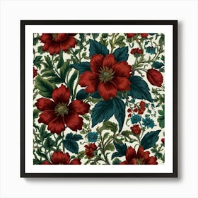 Red Flowers On A White Background Art Print