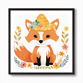 Floral Baby Fox Nursery Illustration (9) 1 Art Print