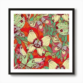 Hand Drawn Butterfly Pattern 02 Art Print