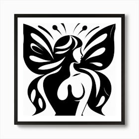 Monochrome Abstract Butterfly Woman 1 Art Print