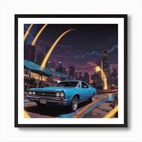 Blue Car In The City Art Print