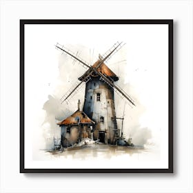 Watercolor Of A Windmill Art Print