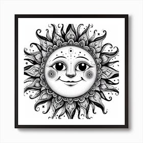 Blackwork Style, The Sun 3 Art Print