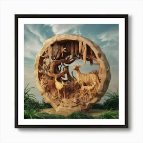Wood Carving In The Forest Art Print