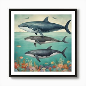 Three Whales Canvas Print Art Print