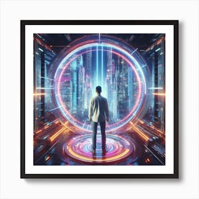 Futuristic Man In Futuristic City Art Print